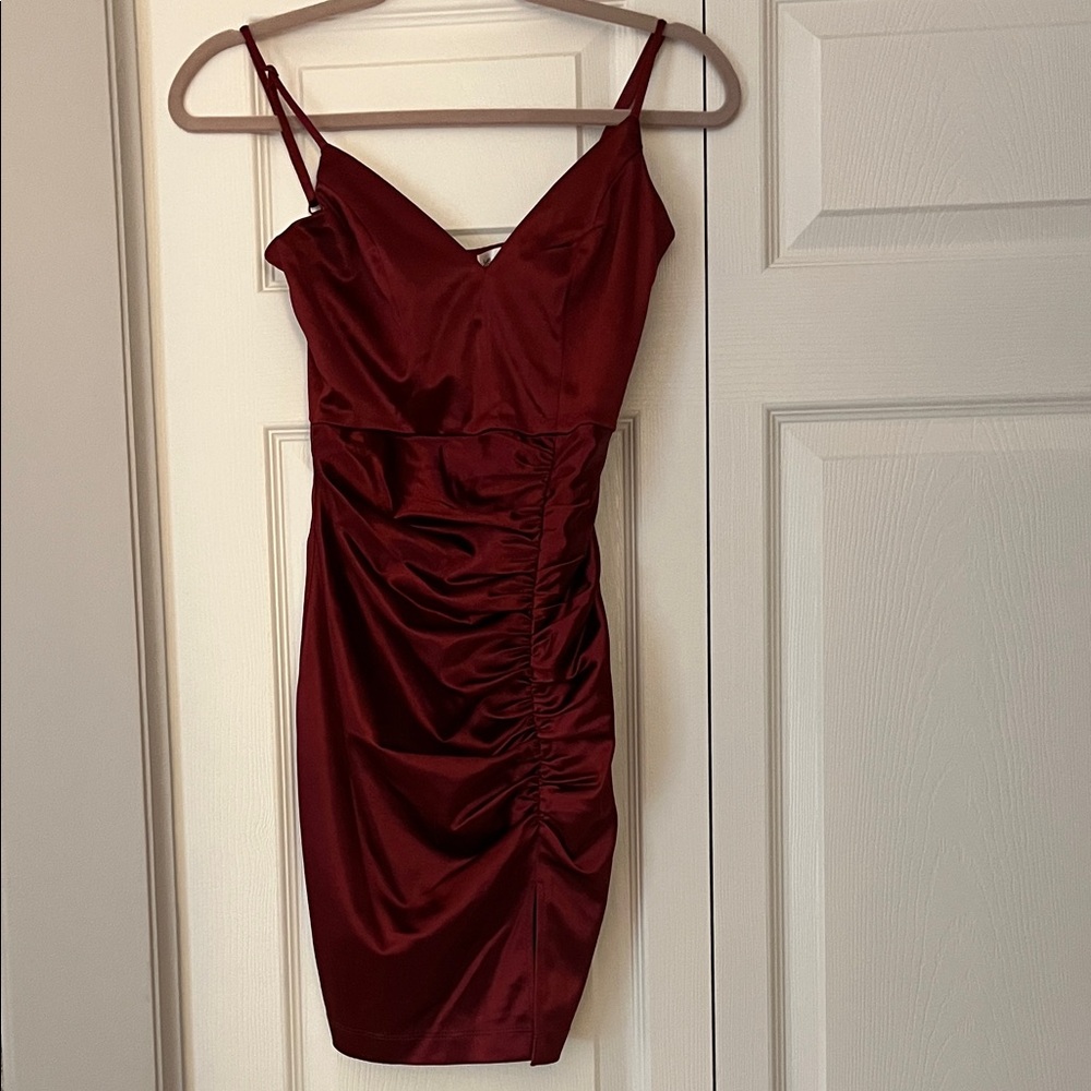Emerald Sundae Burgundy Satin Mini Dress
